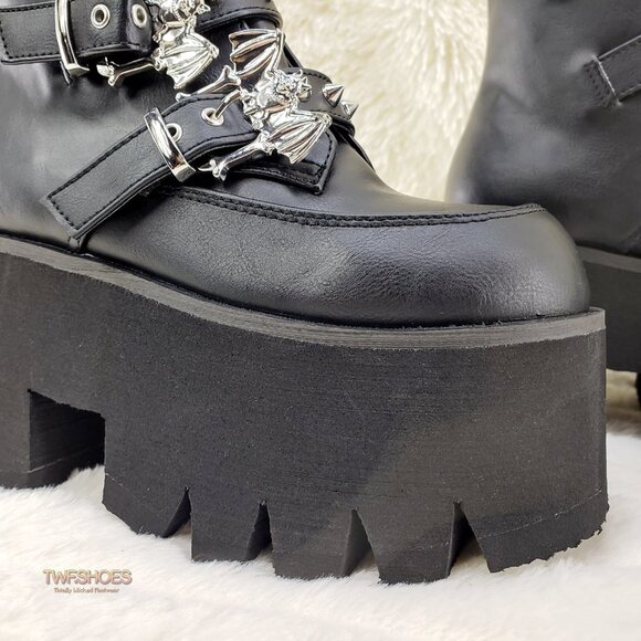Ashes Bat Buckle 3.5" Platform Goth Punk Boots Restocked - Picture 9 of 12